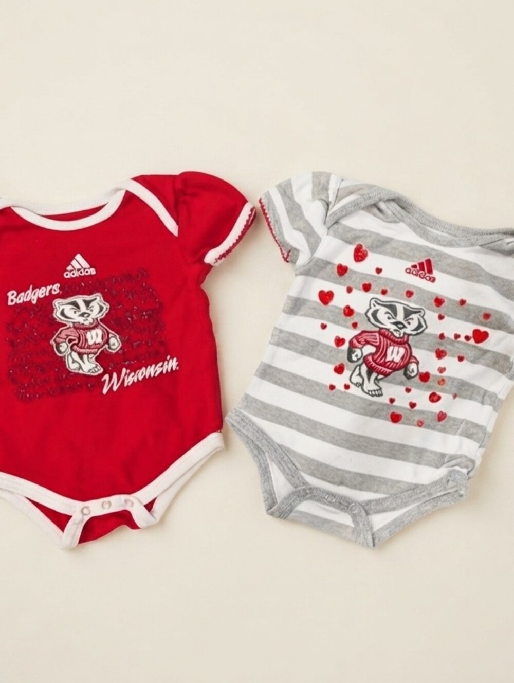 Adidas 3-6M Kids Bodysuit Set - Red and Gray